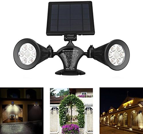 Solar Lights Outdoor Motion Sensor, iThird 12 LED 600LM Solar Powered Security Lights Wall Mounted Twin Spotlights for Garage Garden Yard Porch Driveway Pool Waterproof Warm White Super Bright