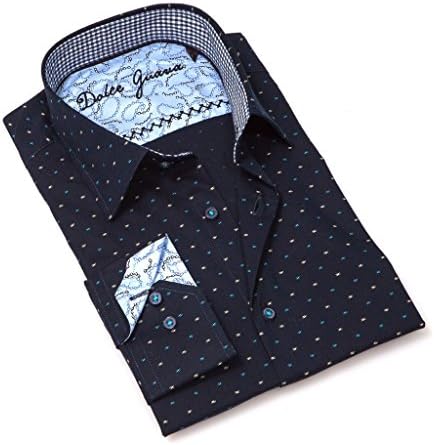 Dolce Guava Navy Polka Dot Print Button Down Semi-Fitted Dress Shirt - Medium (Navy)