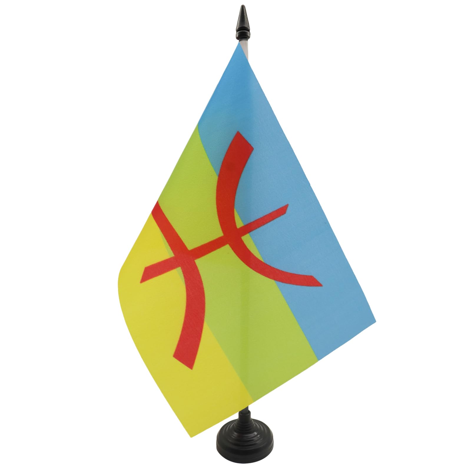AZ FLAG Kabylie Table Flag 5'' x 8'' - Berber Kabylia Office Decoration 100% Polyester 21 x 14 cm - Mini Desk Flag with Pole and Black Plastic Base