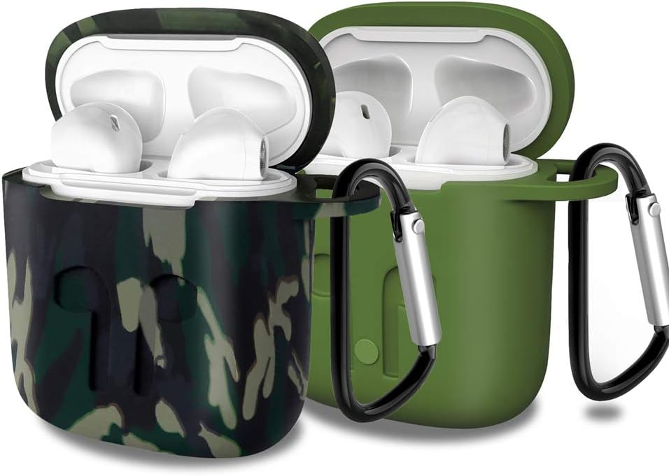 HSWAI Airpods Case Protective Silicone Cover and AirPods Accessories Shockproof Case Compatible with Apple Airpods 1 & AirPods 2.(Army Green&Green camo)