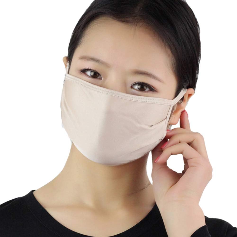 khkadiwb [Mouth Cover Dust Proof Anti Droplet Washable Reusable Double Layer Silk Thin Face Mouth Mask Safety Face for Adult Kids Running Cycling Outdoor Activities Beige