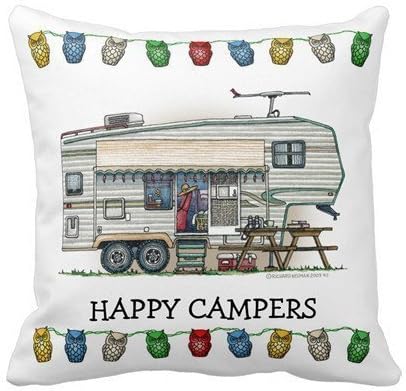 JEANP Cotton Home Accessories Throw Pillow Case Decorative Cushion Cover for Dinning Room Kitchen Chair Back Seat Cute RV Vintage Fifth Wheel Camper Travel Trailer 18x18
