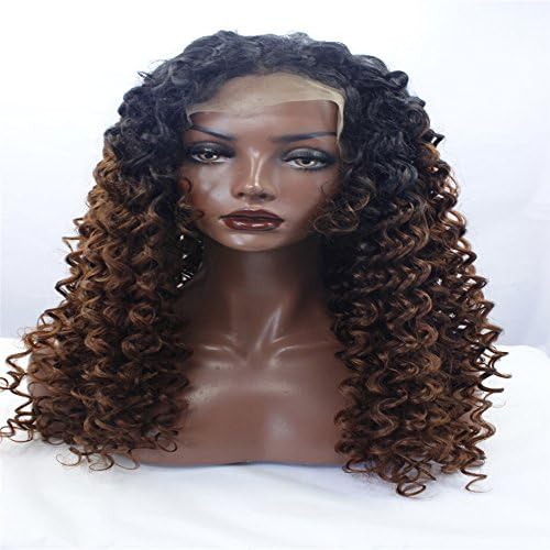 LACE FRONT DLME Natural babyhair bleach knots ombre brown #1/30 color afro kinky curly wigs mixed 180% short synthetic hair lace front wig
