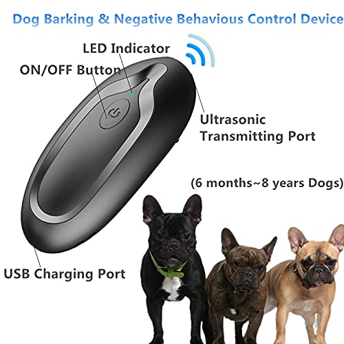 Ultrasonic Dog Barking Deterrent Devices, Handheld Bark Control Device, 2-in-1 Rechargeable Anti Barking Device Sonic Trainer for Dog Training&Controlling Barking Dog Silencer Control Range 16.4Ft