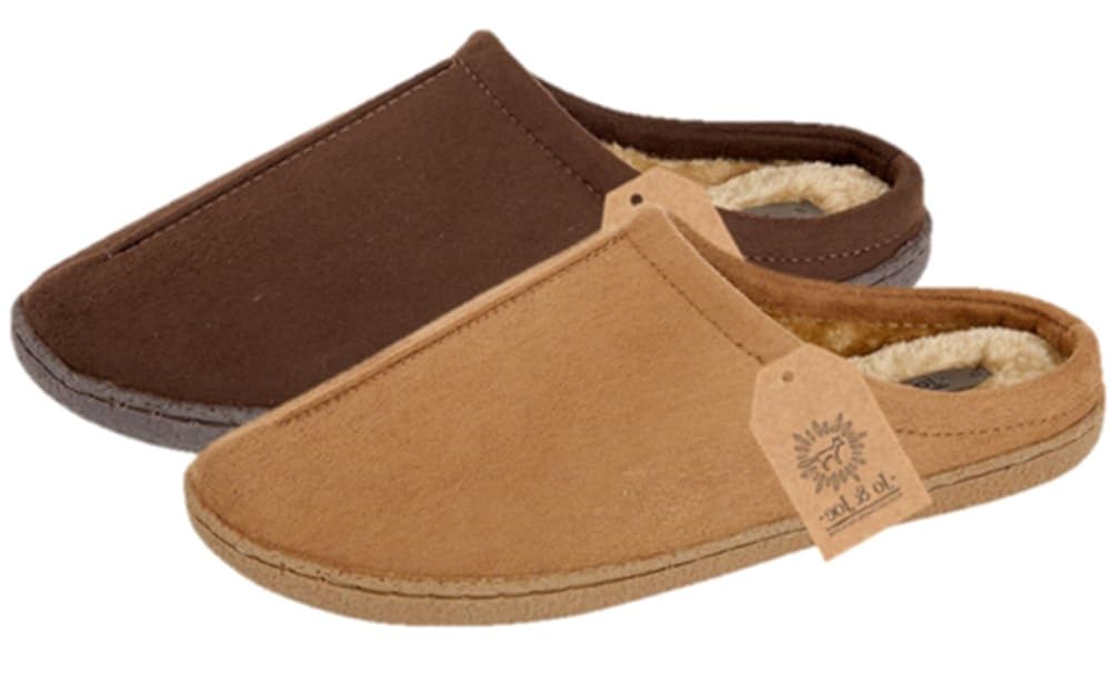 Mens Fleece Lined Hard Sole Mule Slip on Warm Cosy Faux Suede Slippers