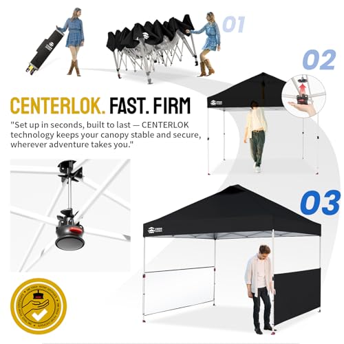 CROWN SHADES 10x10 Pop Up Canopy Tent with Sidewalls, Centerlok Instant Setup, UPF 50+, Black image 27
