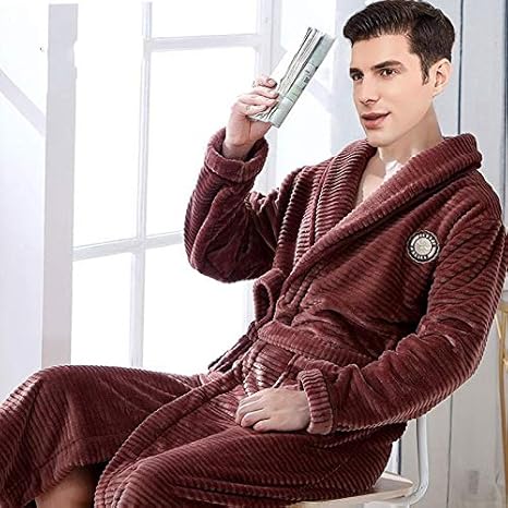 Amazon Co Jp Yuxiwang 超ロング冬の着物バスローブ男性厚み付けフランネルローブガウン特大3xl 4xlナイトガウンルーズコーラルフリースパジャマ Color Brown 17 Size L ホーム キッチン