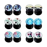 Longbeauty 6Pairs Mixed Patterns Punk Acrylic Screw Tunnel Stretcher Ear Stretcher Kit Piercing 8MM
