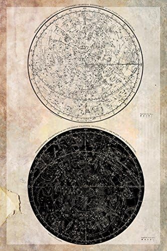 Digital Fusion PrintsRetro Celestial Atlas Constellation Map (Northern and Southern Hemispheres) 24" x 36" Certified Made with 200 Year Lifespan Archival Inks
