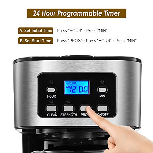 CHULUX Programmable Drip Coffee Maker with 24hour Timer and LCD Screen