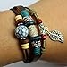 MORE FUN Stone Soccer Figure Bead Three Layers Soft Leather Cuff Bracelet with Leaf