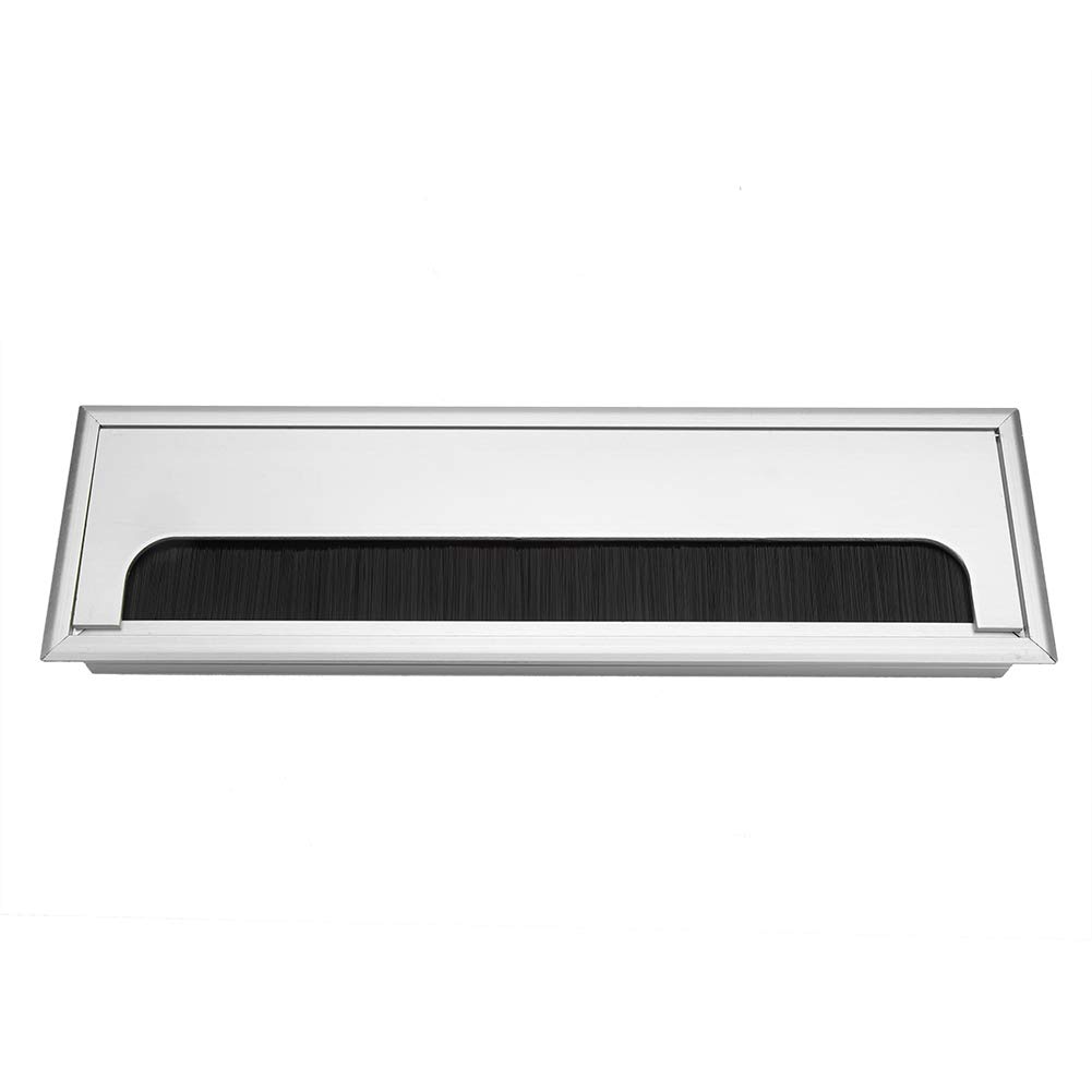 Desk Grommet, Metal Rectangle Wire Cable Grommet Hole Cover with Bristles for Computer Desk, Aluminum Alloy Desk Cord Cable Connectivity Box Outlet Hole, Wire Organizer, 10.9" x 3.1" x 1.1"(Large)