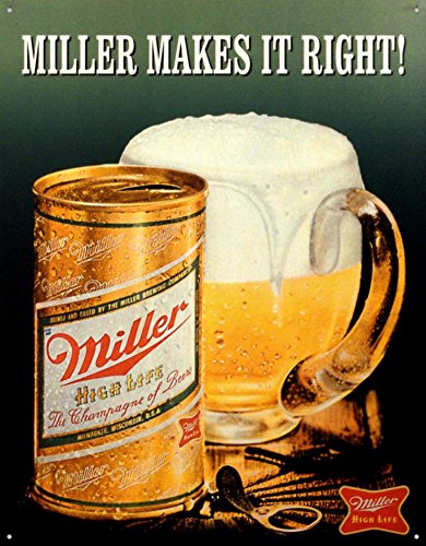 Miller Makes It Right Tin Sign 13 x 16in