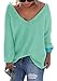Sarin Mathews Womens Casual Autumn Deep V Neck Solid Loose Knit Pullover Sweater