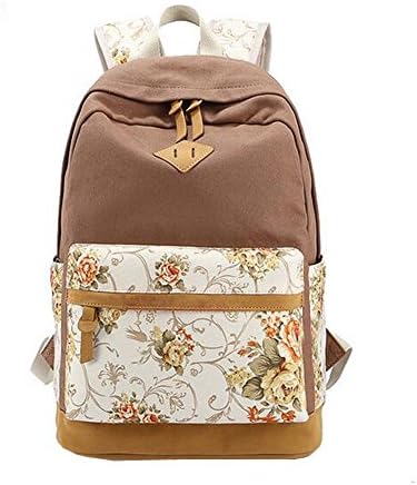 Julvie Fashion Vintage Cute Floral Canvas School Backpack Laptop Bag for Teenager Girls