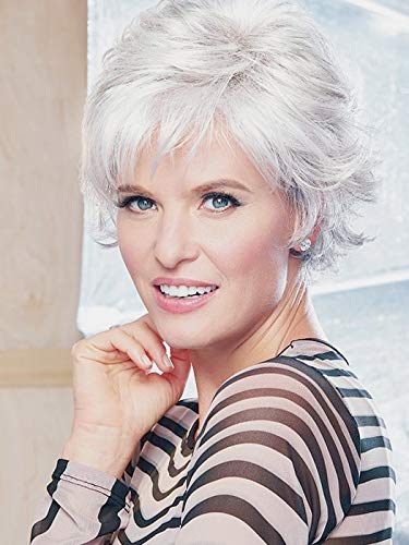 Photo 1 of Kaneles Short Grey Wigs for Women Curly Wig with Bangs Fluffy Natural Looking Old Lady Synthetic Costume Daily Party Cosplay Use
