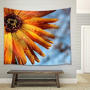 Orange Flower After The Rain - Fabric Wall Tapestry Home Decor - 51x60 inches