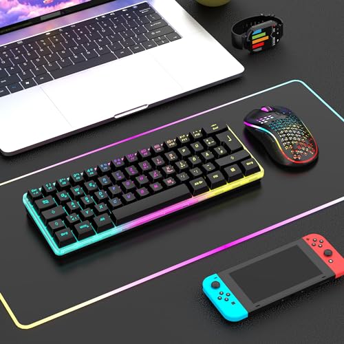 RedThunder 60% Wireless RGB Gaming Keyboard and Mouse Set, QWERTZ DE Layout, Rechargeable Wireless Keyboard with Ultralight Gaming Mouse with Honeycomb Construction, for PC Mac PS5 Xbox Gamer, Office