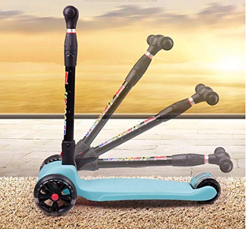 Jipemtra Scooters for Kids 3 Wheel T-bar Adjustable Riding Kick Scooters for Kids Height Adjustable LED PU Flashing with Graffiti Christmas Birthday Age 2~10 (Orange Foldable)
