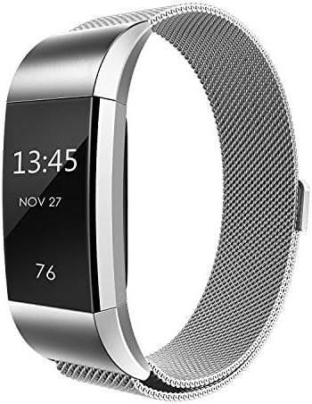 Fitbit Charge 2 Bands, SailFar Magnetic Clasp Mesh Loop Milanese Stainless Steel Metal Bracelet Strap/Watch Band for Fitbit Charge 2,Small/Large, Men/Women (Small, Silver)