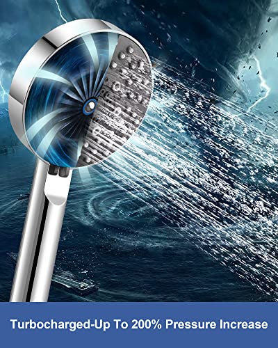 Magichome Shower Head with Hose 2 m, High Pressure Shower Head with 5 Spray Modes Turbocharger Design, Hand Shower, Water-Saving Shower Head for Low Water Pressure