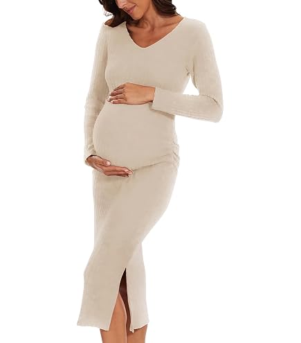 winter white maternity sweater dress Ecavus Women's Long Bishop Sleeves Knit Pullover Bodycon Mini Dresses Apricot : Clothing, Shoes & Jewelry Round neck Sleeve length Color:MARLIN Product Group: 2990 Navy Lace Dress -