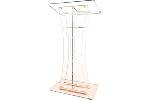 Mecpramy Acrylic Podium with Cross Design,LED Lectern Stand for Churches, Weddings, and Classrooms - Quick and Easy Assembly, Durable Acrylic Construction, Convenient Storage Shelf