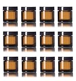 Amber 1 Oz Glass Jar Black Lid - Pack of 12