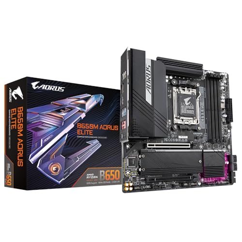 GIGABYTE B650M AORUS Elite Mainboard – Unterstuetzt AMD Ryzen 9000 CPUs, 12+2+2 Phasen VRM, bis zu 8000 MHz DDR5, 1xPCIe 5.0 + 1xPCIe 4.0 M.2, 2.5GbE LAN, USB 3.2 Gen 2x2