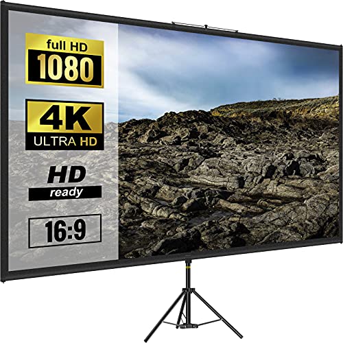 Schermo Cinematografico per Esterni, 203,2cm HD 16:9 Schermo del Proiettore Portatile con Supporto Treppiede in Alluminio, Grandangolo di 160 Gradi, per Casa, Cattedrale