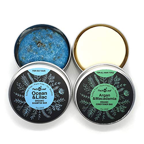 Shampoo Bar and Conditioner Bar Travel Set, Ocean & Lilac for Oily Hair