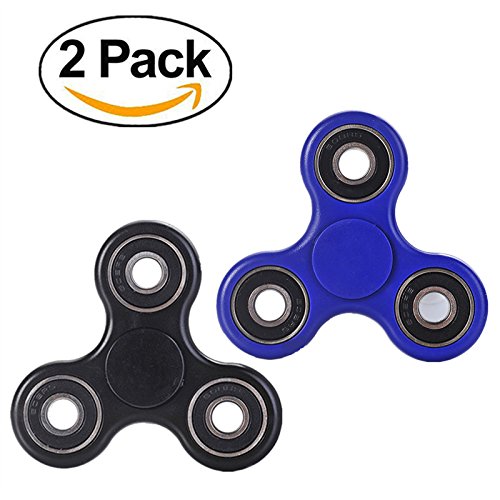 (2 Pack) KAMII Tri Fidget Hand Spinner - Fidget Work Ultra Fast Bearing Good for ADHD EDC Focus Toy for Killing Time (Black&Blue)