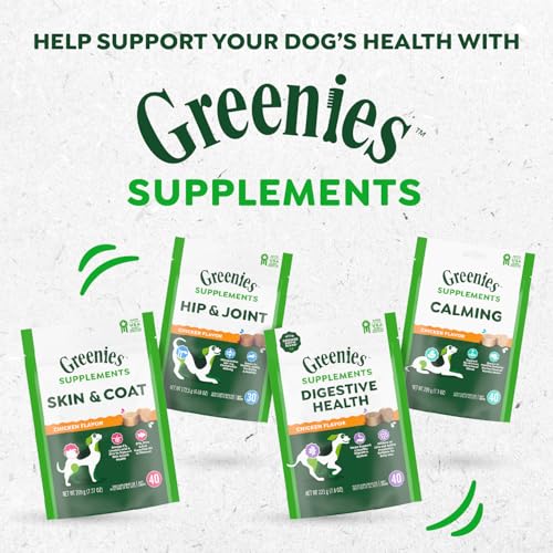 GREENIES SUPPLEMENTS DOG SKIN AND COAT SUPPLEMENTS WITH OMEGA 3 FATTY ACIDS & FISH OIL FOR DOGS, CHICKEN FLAVOR, 14.7 OZ, 80 COUNT