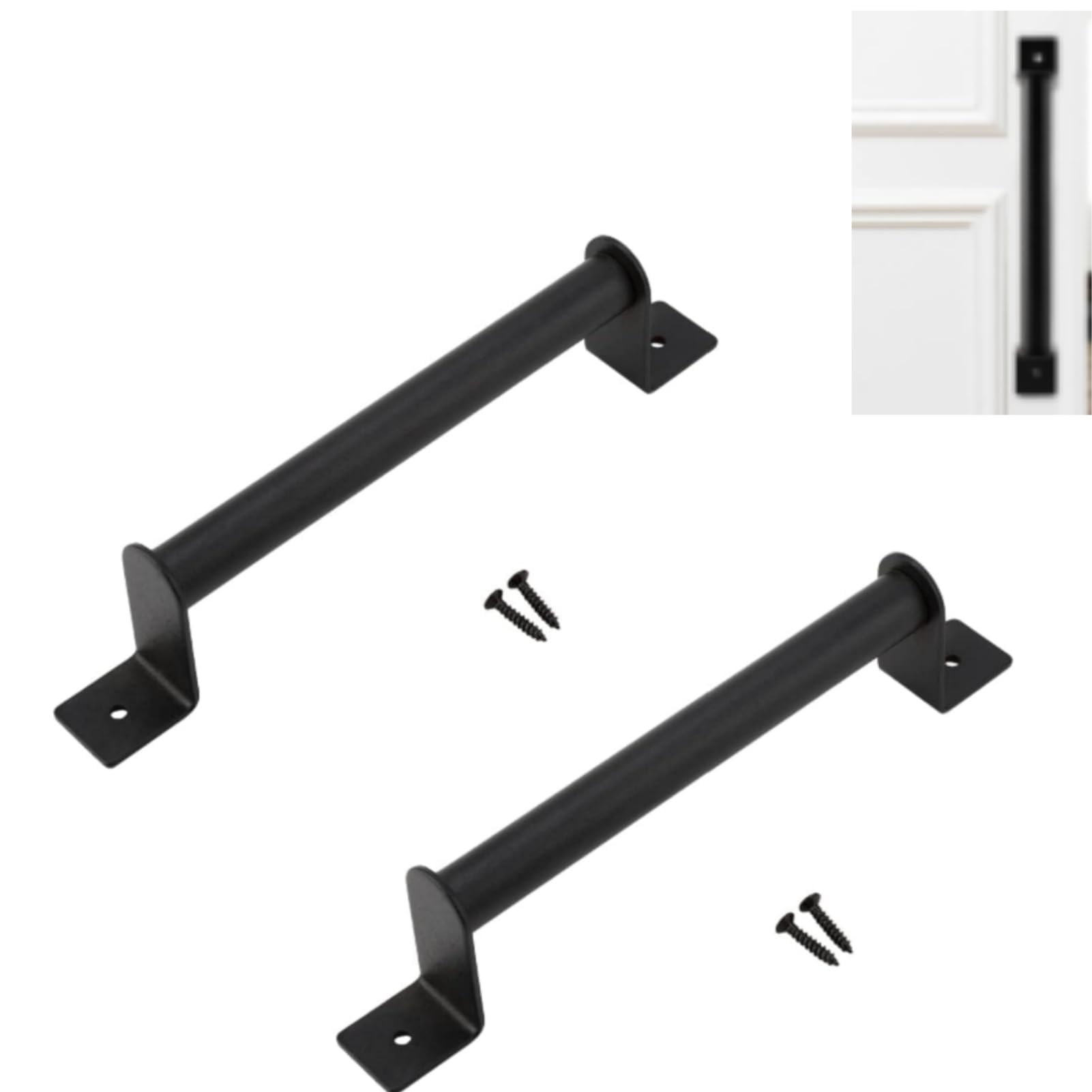 Cyrank 2Pcs Barn Door Handle, Sliding Barn Door Handle Pull Barn Door Handle Matte Black Door Pull Rustic Style Carbon Steel Pull Handle Hardware Gate Handle