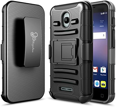Alcatel Ideal Case, Pixi Avion 4G LTE / Dawn / Pixi Bond / Streak Case, NageBee [Heavy Duty] Armor Shock Proof Dual Layer [Swivel Belt Clip] Holster with [Kickstand] Combo Rugged Case - Black