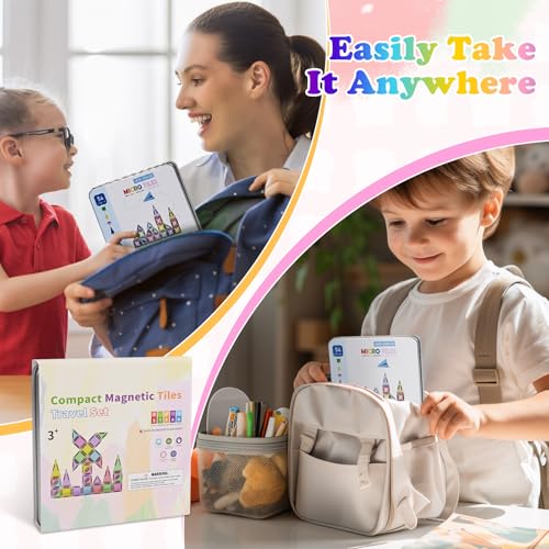 Euakee Magnetic Tiles, Travel Magnetic Building Blocks Set, Mini Magnetic Tiles, Building Toys with Iron Box for Boys and Girls, Montessori Toy (B)