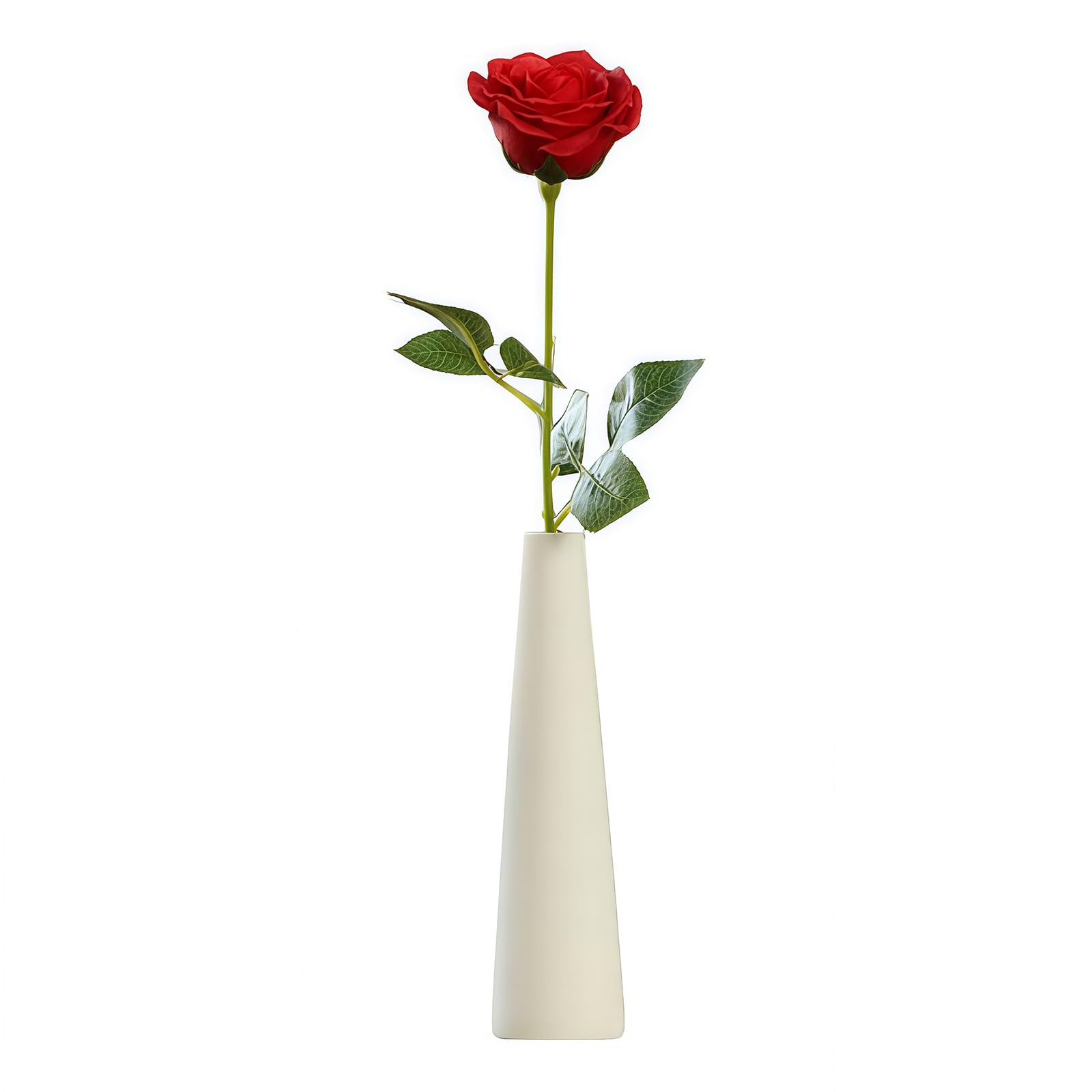 QUUPY White Tall Conic Ceramic Flower Vase Decorative Floral Vase Taper Vase Table Top Small Narrow Neck Vases for Home Wedding Table Bedroom Living Room Office Desk