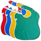 Toppy Toddler Large Waterproof Baby Bibs. Better Snap Buttons. Bib Easily Wipes Clean! Gift Set Sizes for Girls and Boys, Feeding Ages 18-48 Months (4-Pack/Red, Blue, Green, Yellow)