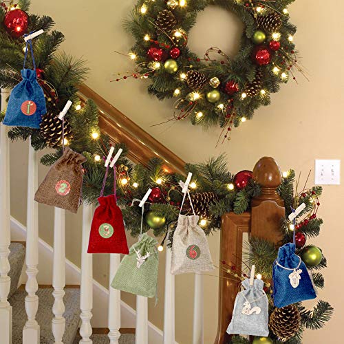 Bestier Christmas Advent Calendar 2020, 24 Days Xmas Countdown Calendar DIY Advent Calendar Set, Hanging Burlap Gift Bags, 24 Calendar Stickers and Small Wooden Sign, Christmas Decoration Supplies