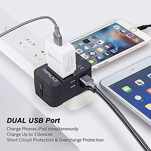 Travel Adapter, VMpalace Worldwide All in One Universal Power Converters Wall AC Power Plug Adapter Power Plug Wall Charger with Dual USB Charging Ports for USA EU UK AUS Cell phone laptop