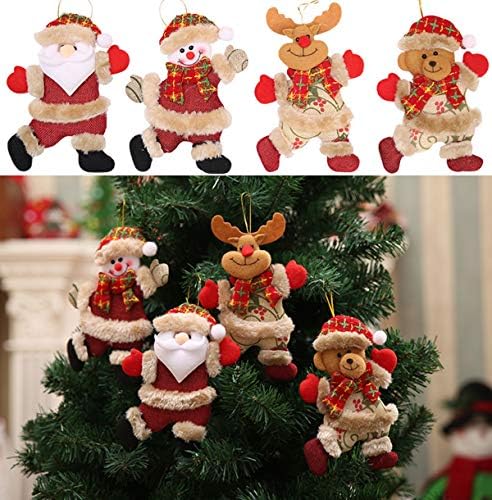 Christmas tree accessories, Decorations pendant Christmas figurine, dancing old man, snowman deer bear, cloth doll small hanging gift, set of 4, can be hung anywhere