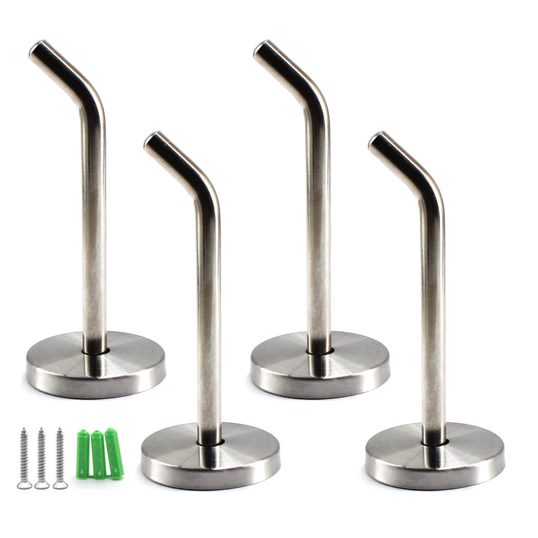 Stainless Steel Heavy Duty Long Nose Wall Mount Hook Kitchen Utensil Hanger Hook Robe Coat Hook with Screws and Expansion Pipes 4 Pack 100mm