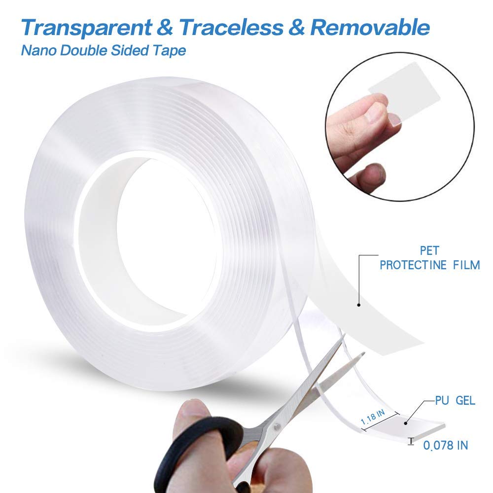EZlifego Double Sided Tape Heavy Duty (2Pack 10M/33FT) Multipurpose Mounting Tape Removable Adhesive Strips Transparent Wall Tape,Washable Strong Sticky Tape Gel Poster Carpet Tape for Home,Office: Industrial & Scientific