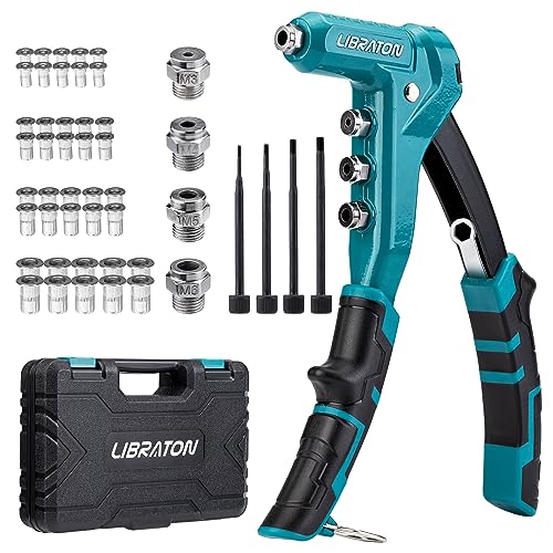 Libraton Rivet Nut Pliers, Threaded Insert Pliers, 9.5 Inch Rivet Nut Tool, Threaded Rivet Kit with Nuts and Mandrels M3, M4, M5, M6, Manual Rivet Nut Gun