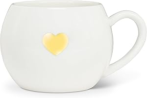 Abbott Collection Ball Mug with Heart - Bone China, Ivory/Gold, 3 inches H (16oz)