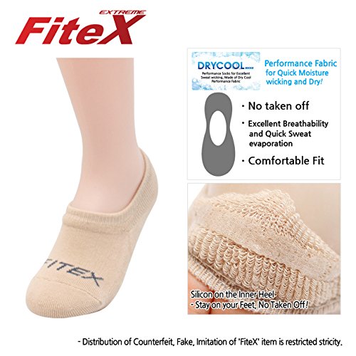FITEXTREME 4 Pack Womens DryCool Active Sports Thick No Show Socks Non Slip S