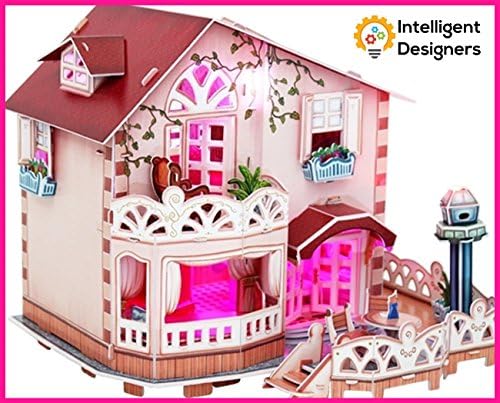 Build Wonderful Loving Memories With Our Best Holiday Bungalow Dollhouse 3D Puzzle With LED Light - A Perfect Special &amp; Fun Gift For Kids - Beautiful &amp; Detailed - Easy to Assemble - No Glue or Scissor