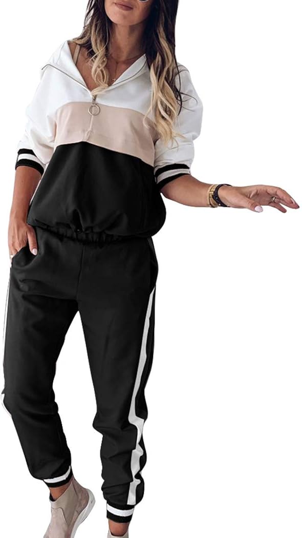 Womens 2 Piece Casual Tracksuit Zip Top Jacket and Elastic Waistband