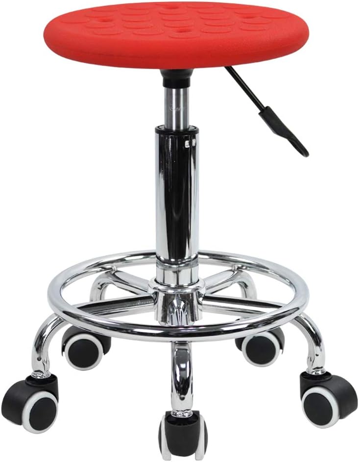 KKTONER PU Foam Rolling Stool with Footrest Height Adjustment Swivel Laboratory spa Salon Tattoo Work Anti-Static Stool Small (Red): Kitchen & Dining