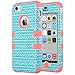 ULAK iPhone 5C Case, Shockproof Soft Silicone Rubber Hard Plastic Hybrid Heavy Duty Protection Kidproof High Impact Case Cover for Apple iPhone 5C, Zigzag + Coral Pink